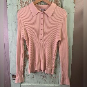 Women’s Athleta pink long sleeve polo ribbed shirt